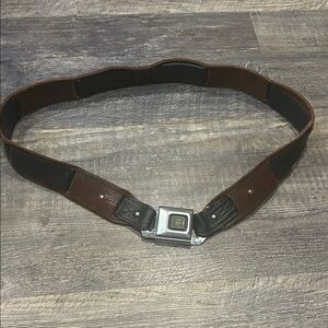 Brown and Black leather Belt seatbelt style